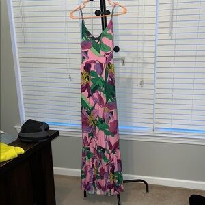 EXPRESS. Floral Maxi Dress in Pink and Green